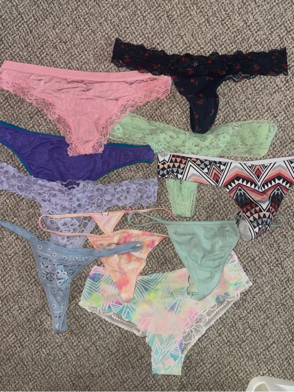Victoria's Secret Mixed Color Lace & Patterned Thong Panties - Multi